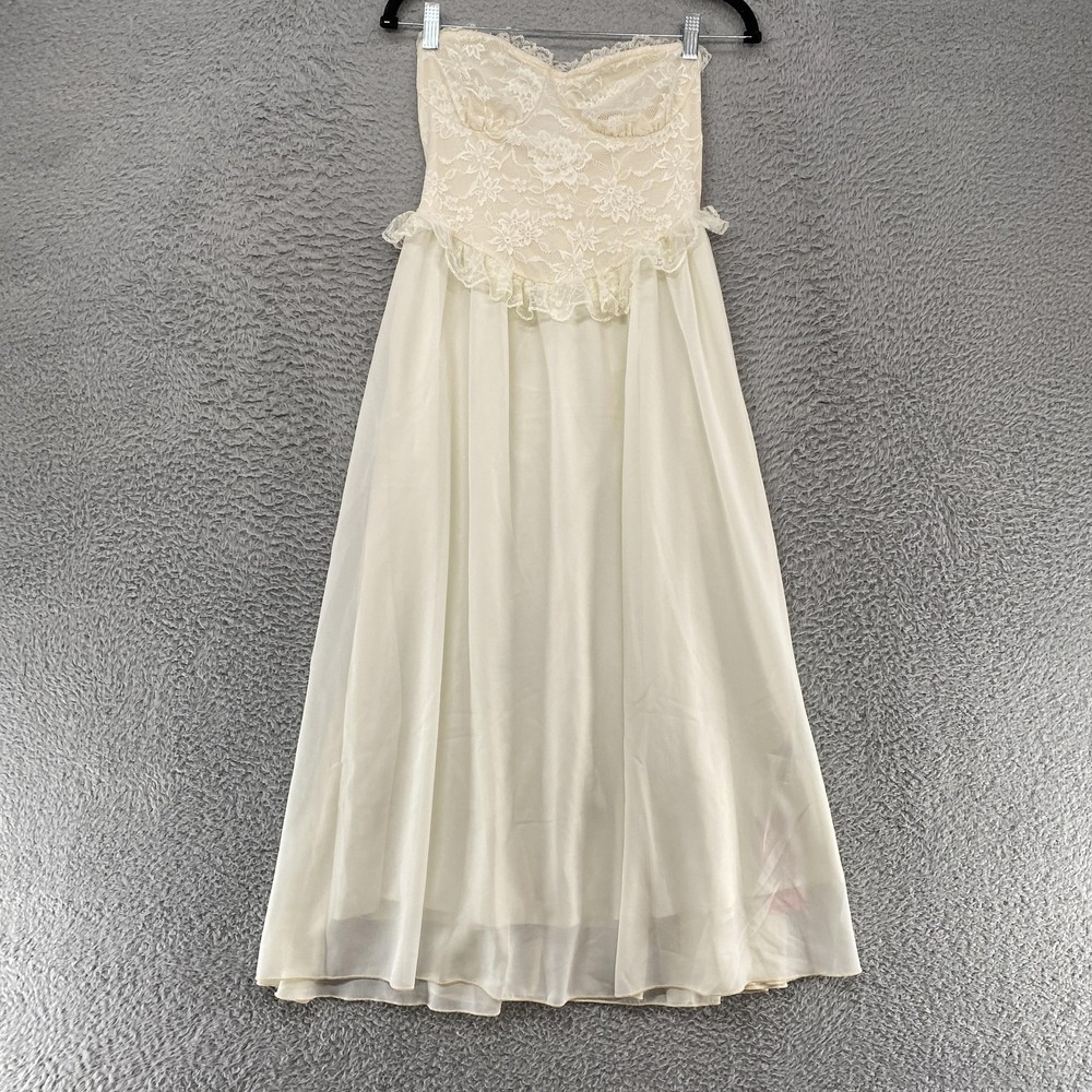 Y2K Lace Sweetheart Dress Womens XS Lace Bustier Chiffon Maxi Bachelorette